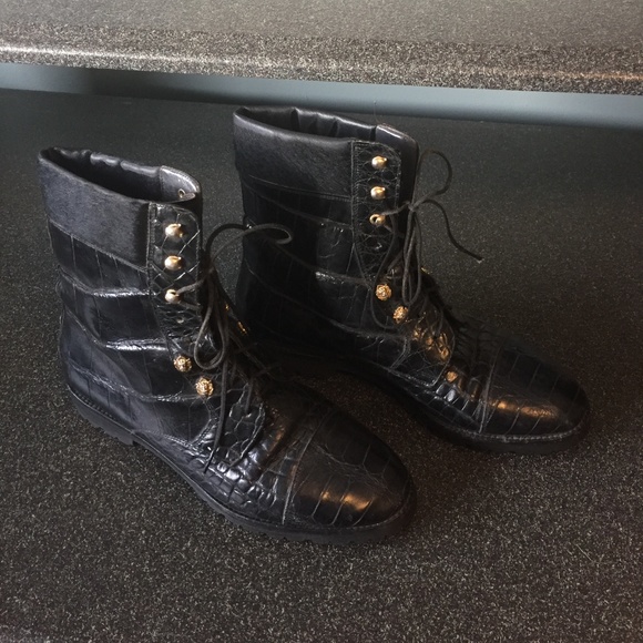 ICM black leather (croc embossed) Italian boots, NWT 37 or US 6.5 - Picture 2 of 4